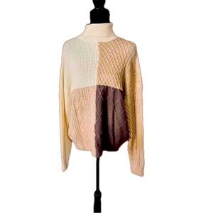 Altar'd State Mixed Stitch Color Block Turtleneck Sweater Size L NWOT